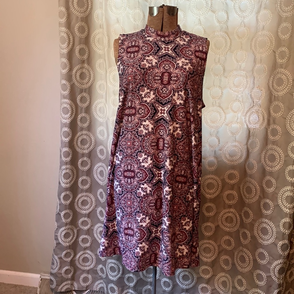 Super Soft A-Line Paisley Print Mock Neck Sleeveless Dress Size XL